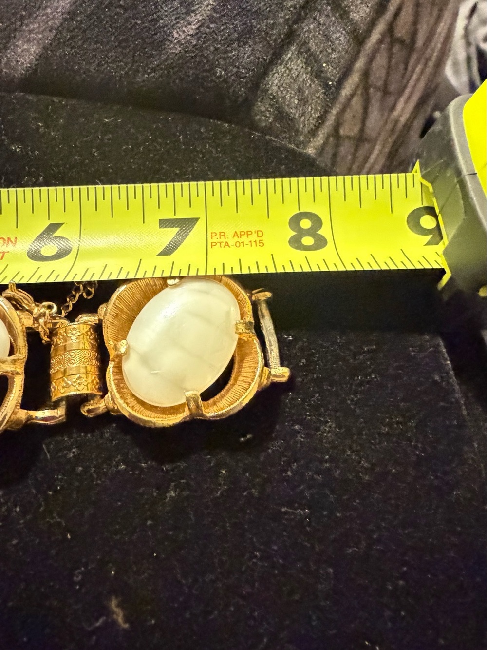 Vintage Gold Tone Milky White Cabochon Statement Bracelet Ornate Chunky 8” - Picture 12 of 16